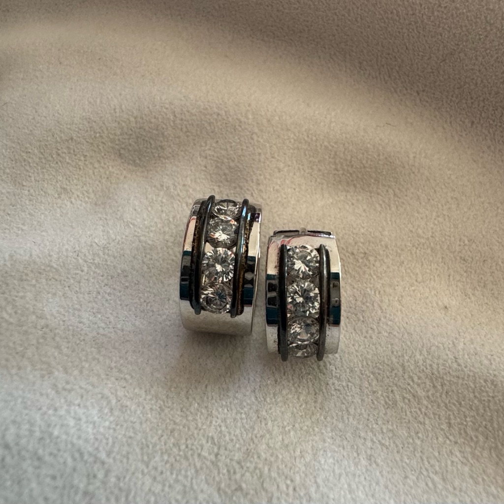 Stunning Sterling Cz Chunky Pierced Huggy Earrings 65g 58$